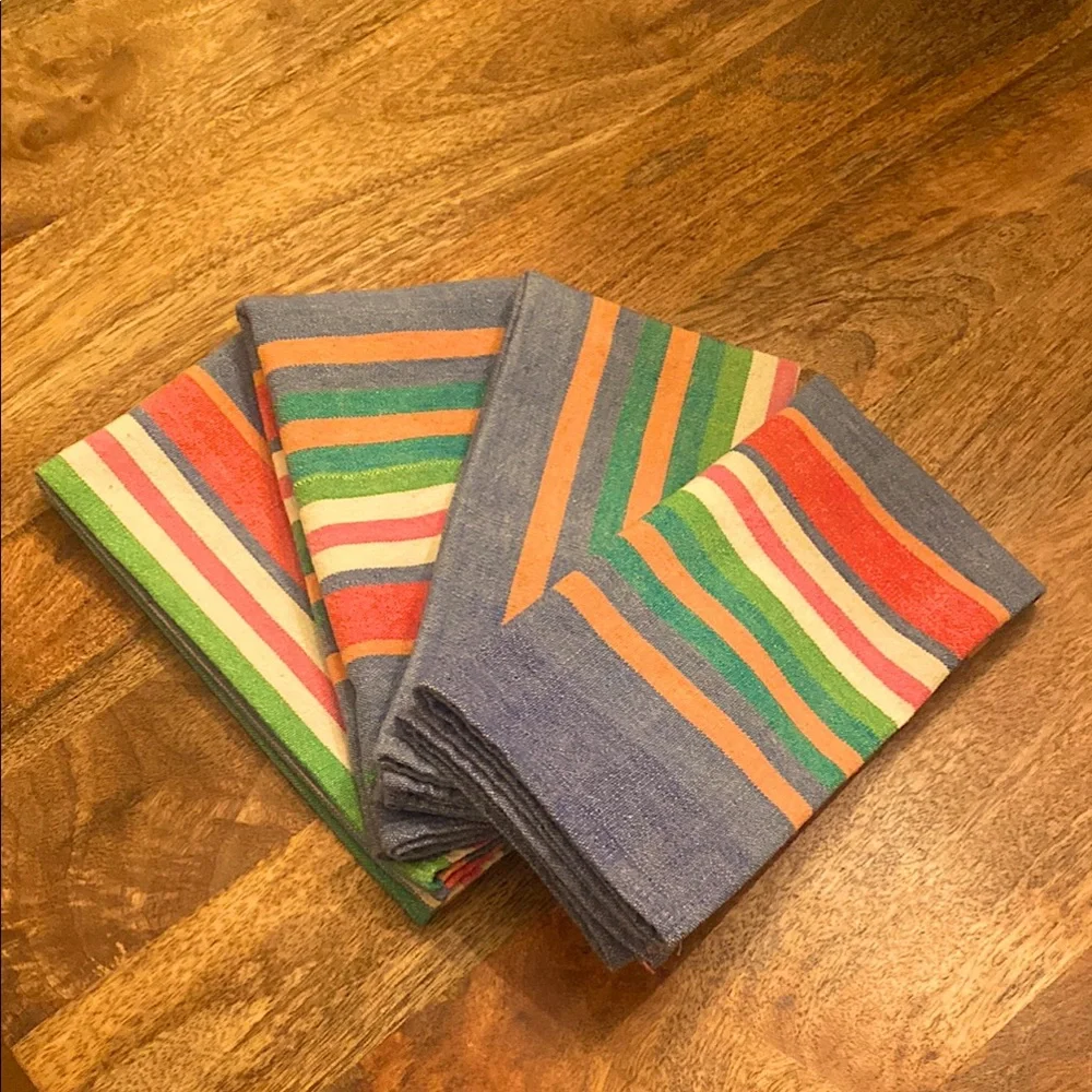 Set of 4 Colorful Striped Linen Napkins